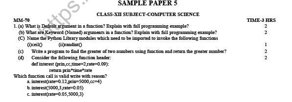 CBSE Class 12 Computer Science Sample Paper 5